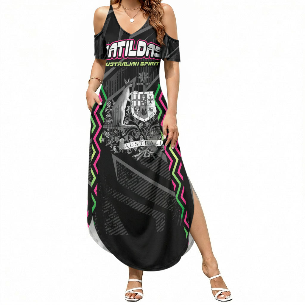 Personalised Matildas Australian Spirit Summer Maxi Dress Kangaroo Emu Coat Of Arms Soccer Ball