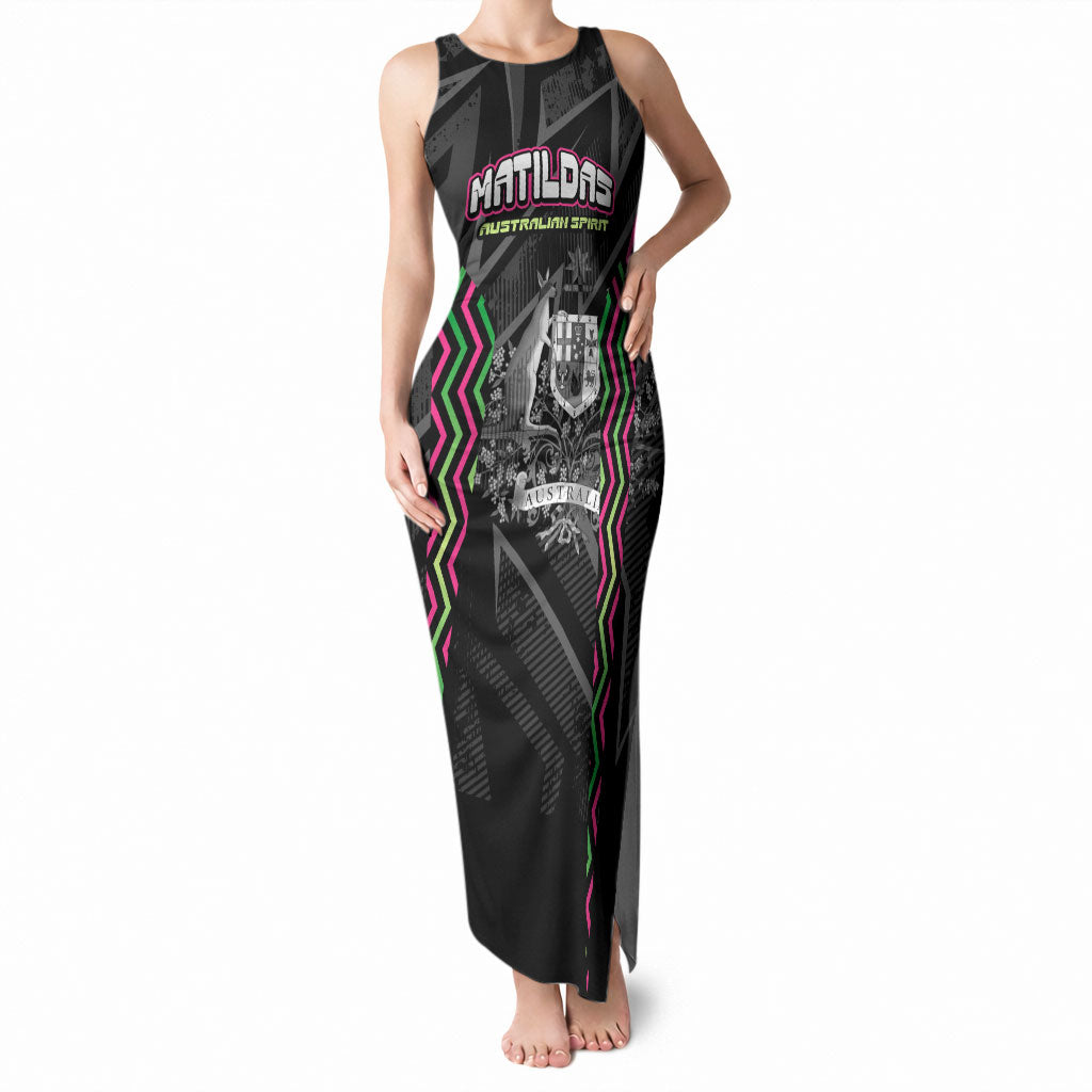 Personalised Matildas Australian Spirit Tank Maxi Dress Kangaroo Emu Coat Of Arms Soccer Ball