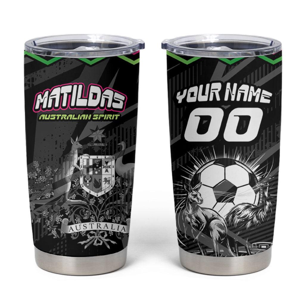 Personalised Matildas Australian Spirit Tumbler Cup Kangaroo Emu Coat Of Arms Soccer Ball