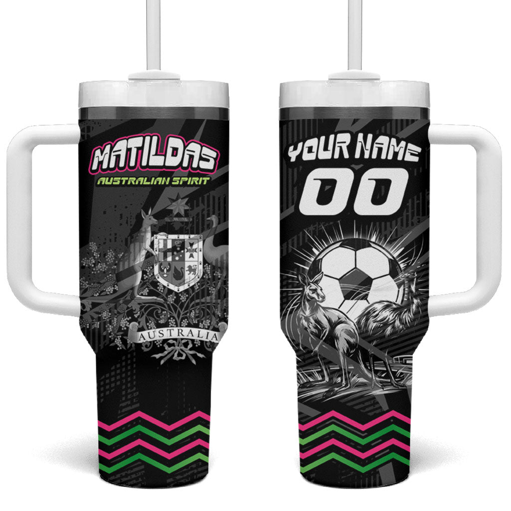 Personalised Matildas Australian Spirit Tumbler With Handle Kangaroo Emu Coat Of Arms Soccer Ball