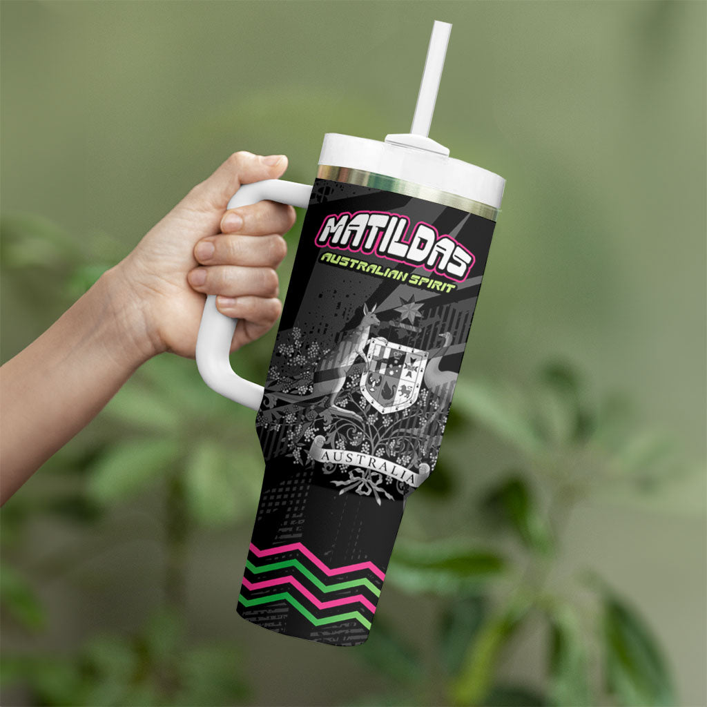 Personalised Matildas Australian Spirit Tumbler With Handle Kangaroo Emu Coat Of Arms Soccer Ball