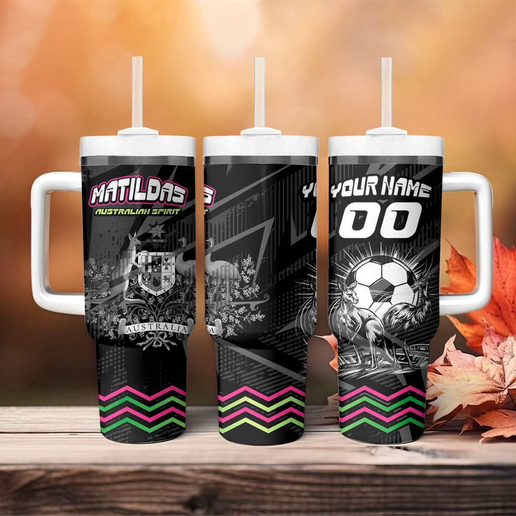 Personalised Matildas Australian Spirit Tumbler With Handle Kangaroo Emu Coat Of Arms Soccer Ball