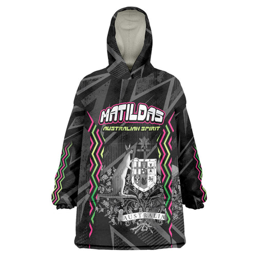 Personalised Matildas Australian Spirit Wearable Blanket Hoodie Kangaroo Emu Coat Of Arms Soccer Ball