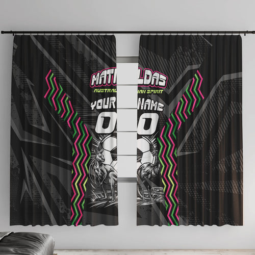Personalised Matildas Australian Spirit Window Curtain Kangaroo Emu Coat Of Arms Soccer Ball