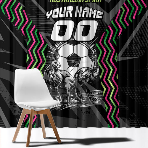 Personalised Matildas Australian Spirit Window Curtain Kangaroo Emu Coat Of Arms Soccer Ball