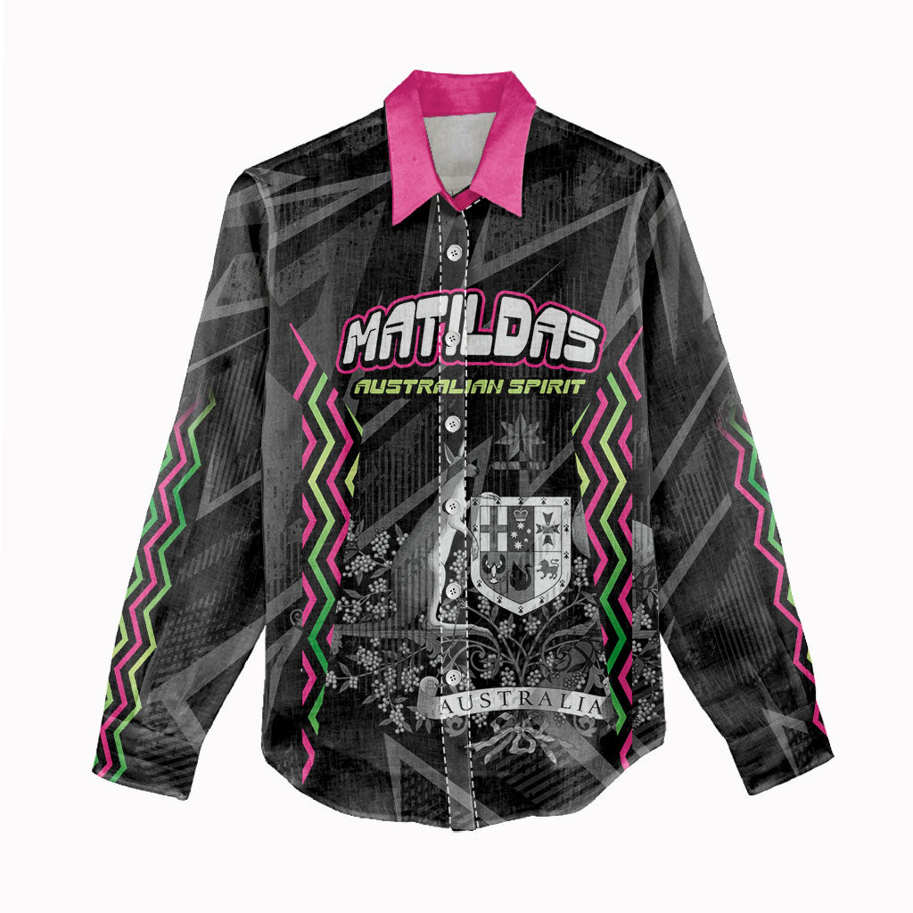 Personalised Matildas Australian Spirit Women Casual Shirt Kangaroo Emu Coat Of Arms Soccer Ball