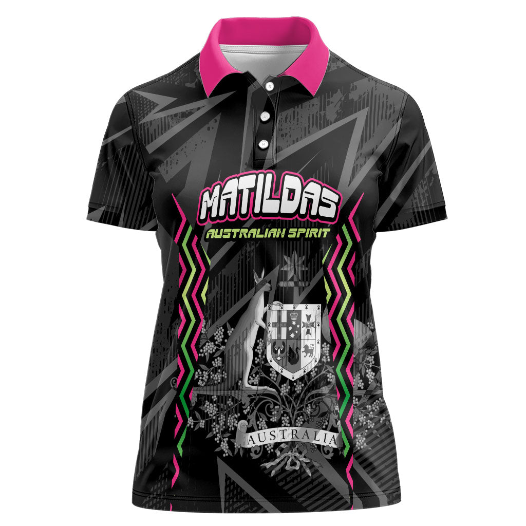 Personalised Matildas Australian Spirit Women Polo Shirt Kangaroo Emu Coat Of Arms Soccer Ball