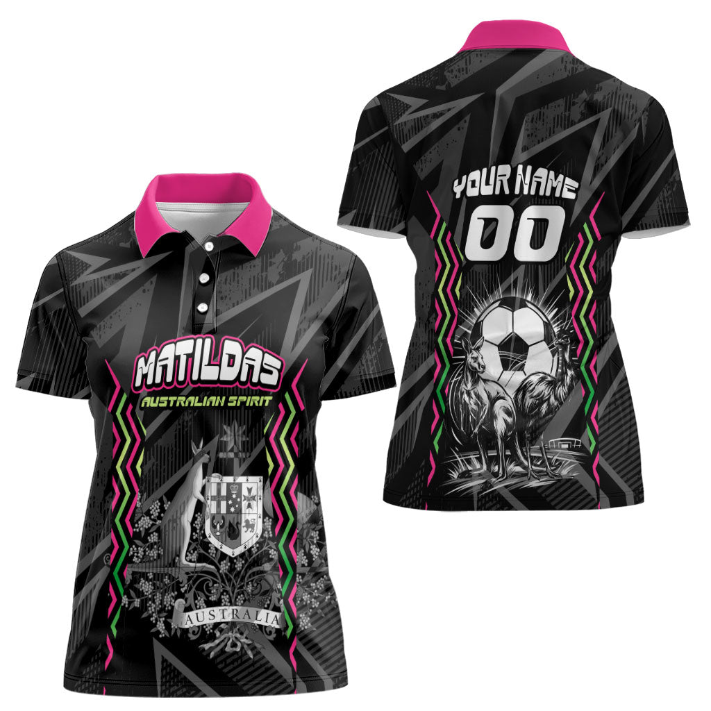 Personalised Matildas Australian Spirit Women Polo Shirt Kangaroo Emu Coat Of Arms Soccer Ball