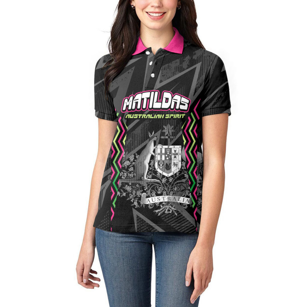 Personalised Matildas Australian Spirit Women Polo Shirt Kangaroo Emu Coat Of Arms Soccer Ball