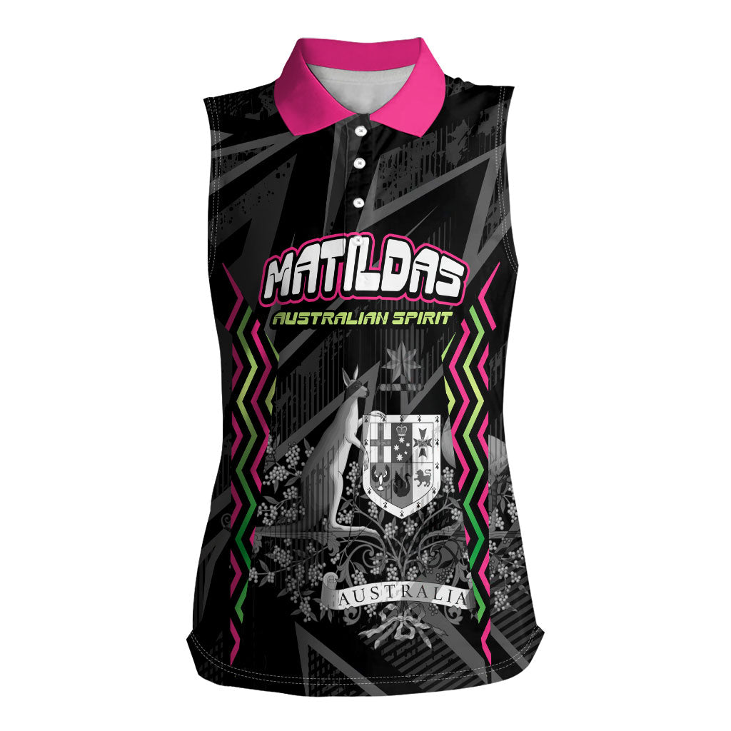 Personalised Matildas Australian Spirit Women Sleeveless Polo Shirt Kangaroo Emu Coat Of Arms Soccer Ball