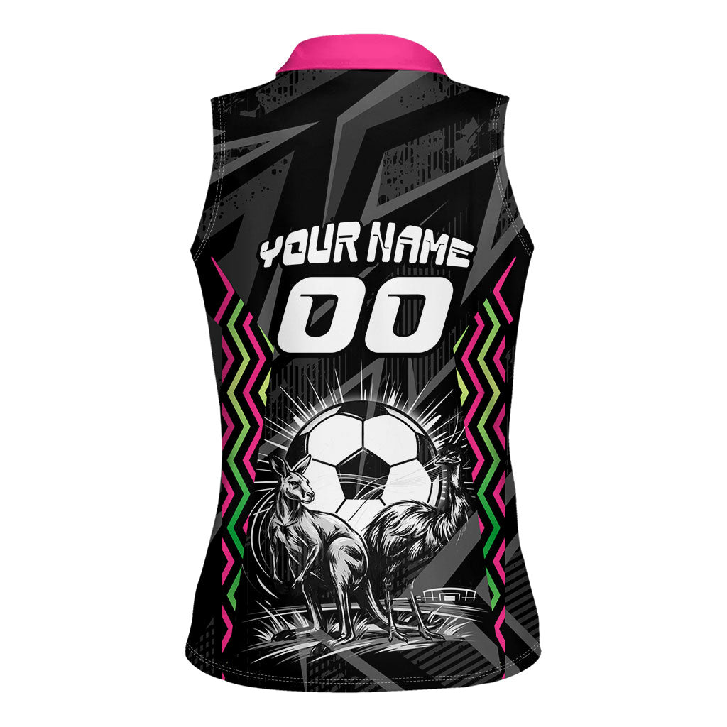 Personalised Matildas Australian Spirit Women Sleeveless Polo Shirt Kangaroo Emu Coat Of Arms Soccer Ball