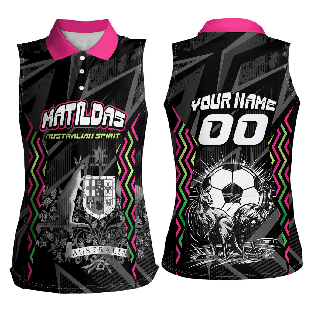 Personalised Matildas Australian Spirit Women Sleeveless Polo Shirt Kangaroo Emu Coat Of Arms Soccer Ball