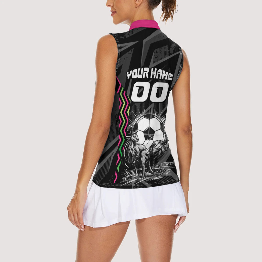 Personalised Matildas Australian Spirit Women Sleeveless Polo Shirt Kangaroo Emu Coat Of Arms Soccer Ball
