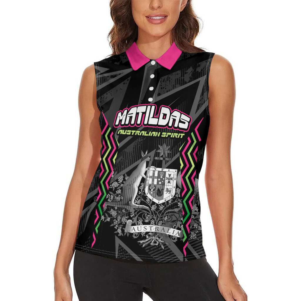 Personalised Matildas Australian Spirit Women Sleeveless Polo Shirt Kangaroo Emu Coat Of Arms Soccer Ball