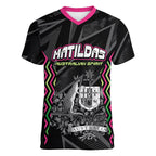 Personalised Matildas Australian Spirit Women V-Neck T-Shirt Kangaroo Emu Coat Of Arms Soccer Ball