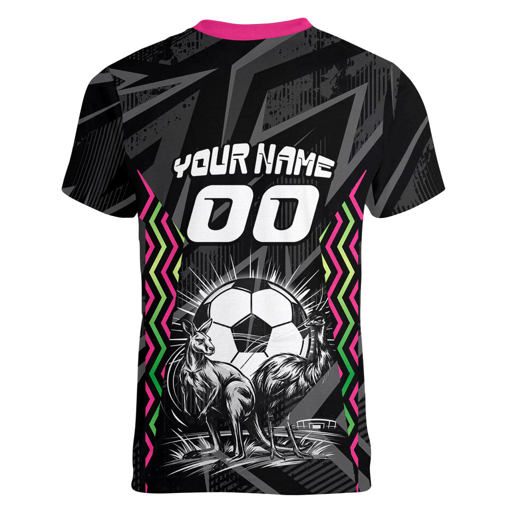 Personalised Matildas Australian Spirit Women V-Neck T-Shirt Kangaroo Emu Coat Of Arms Soccer Ball