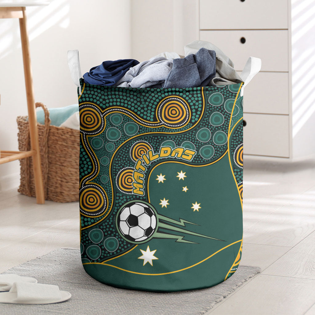 Matildas Game On Laundry Basket Indigenous Dot Art Soccer Ball With Southern Cross Stars
