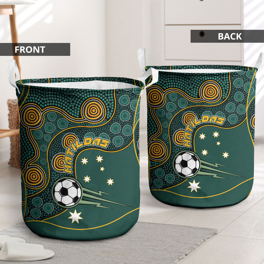 Matildas Game On Laundry Basket Indigenous Dot Art Soccer Ball With Southern Cross Stars