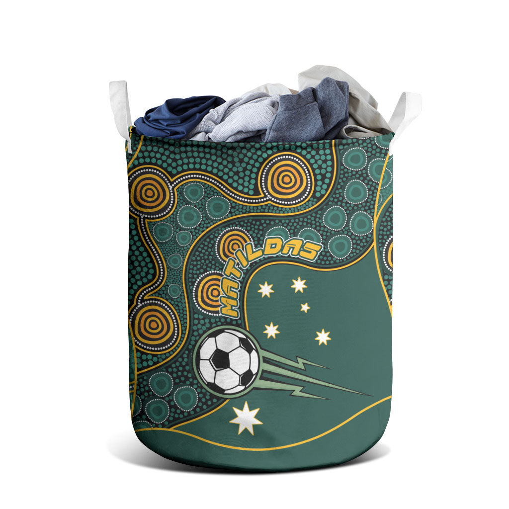 Matildas Game On Laundry Basket Indigenous Dot Art Soccer Ball With Southern Cross Stars