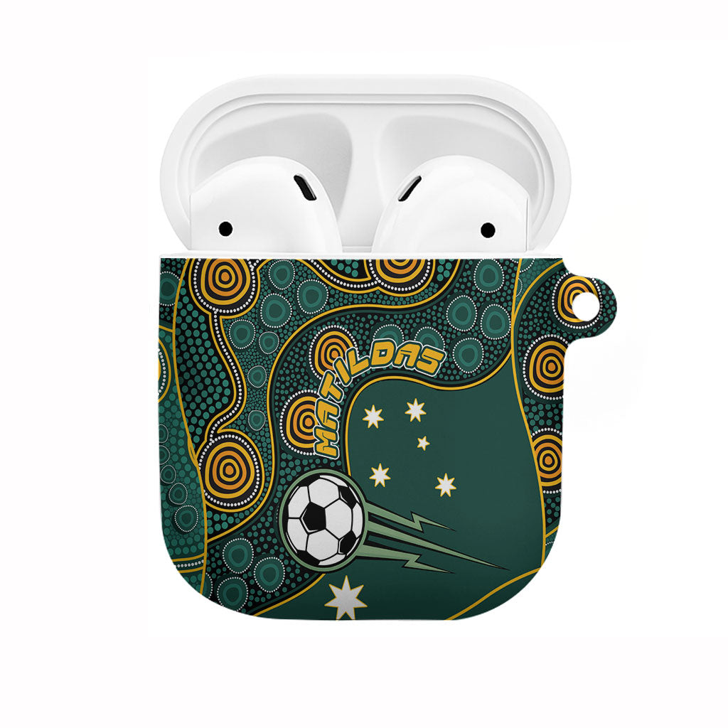 Matildas Game On AirPods Case Indigenous Dot Art Soccer Ball With Southern Cross Stars