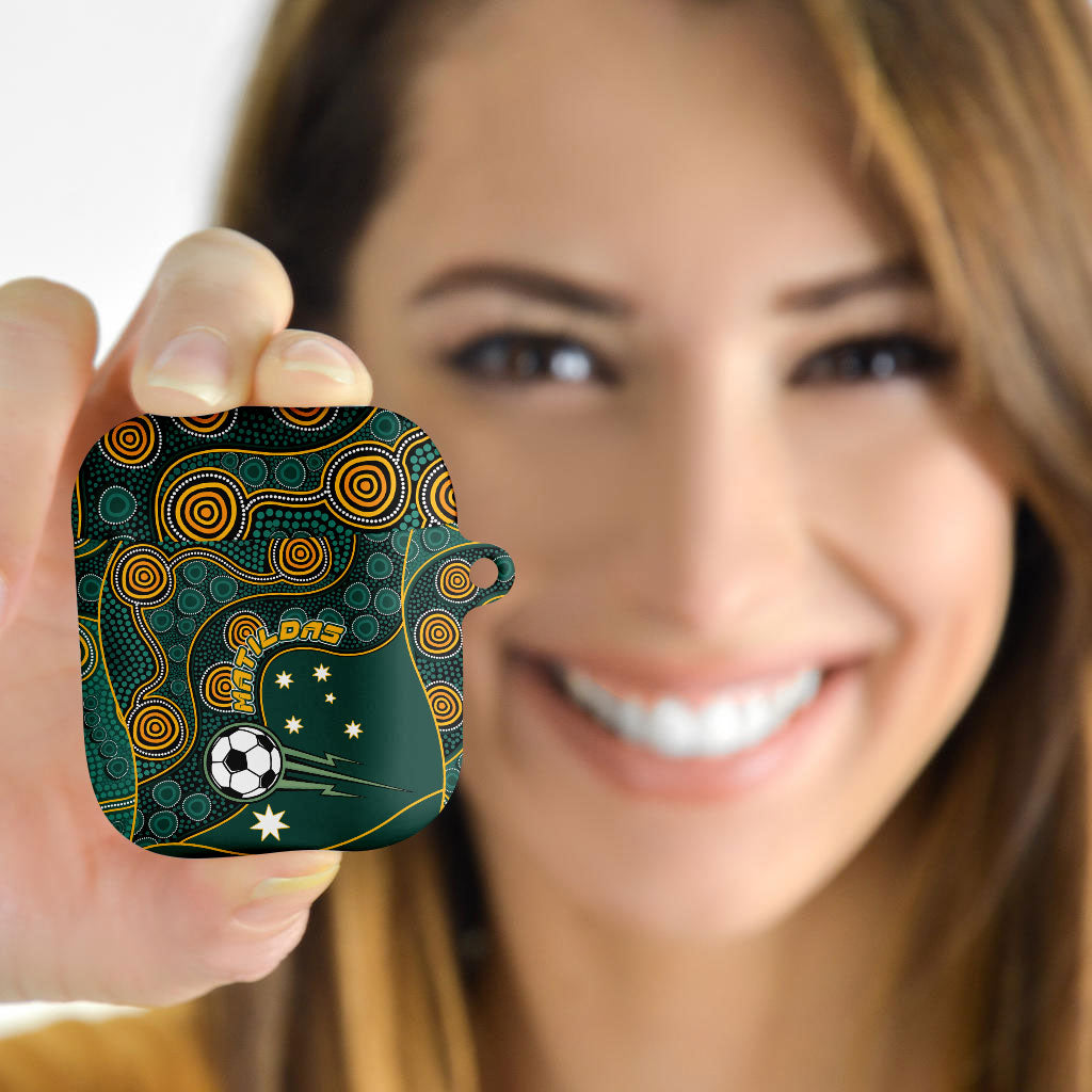 Matildas Game On AirPods Case Indigenous Dot Art Soccer Ball With Southern Cross Stars