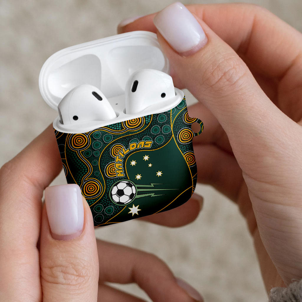 Matildas Game On AirPods Case Indigenous Dot Art Soccer Ball With Southern Cross Stars