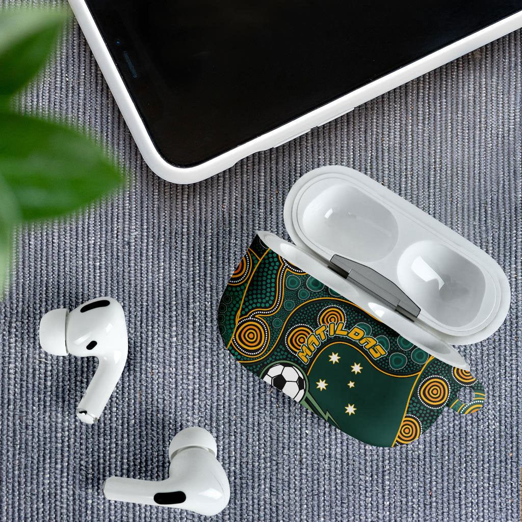 Matildas Game On AirPods Case Indigenous Dot Art Soccer Ball With Southern Cross Stars