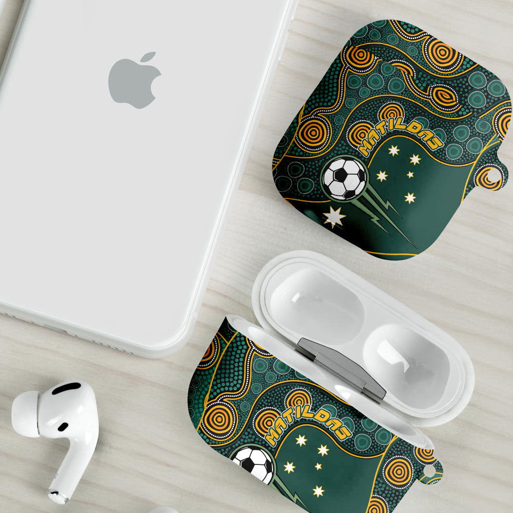 Matildas Game On AirPods Case Indigenous Dot Art Soccer Ball With Southern Cross Stars