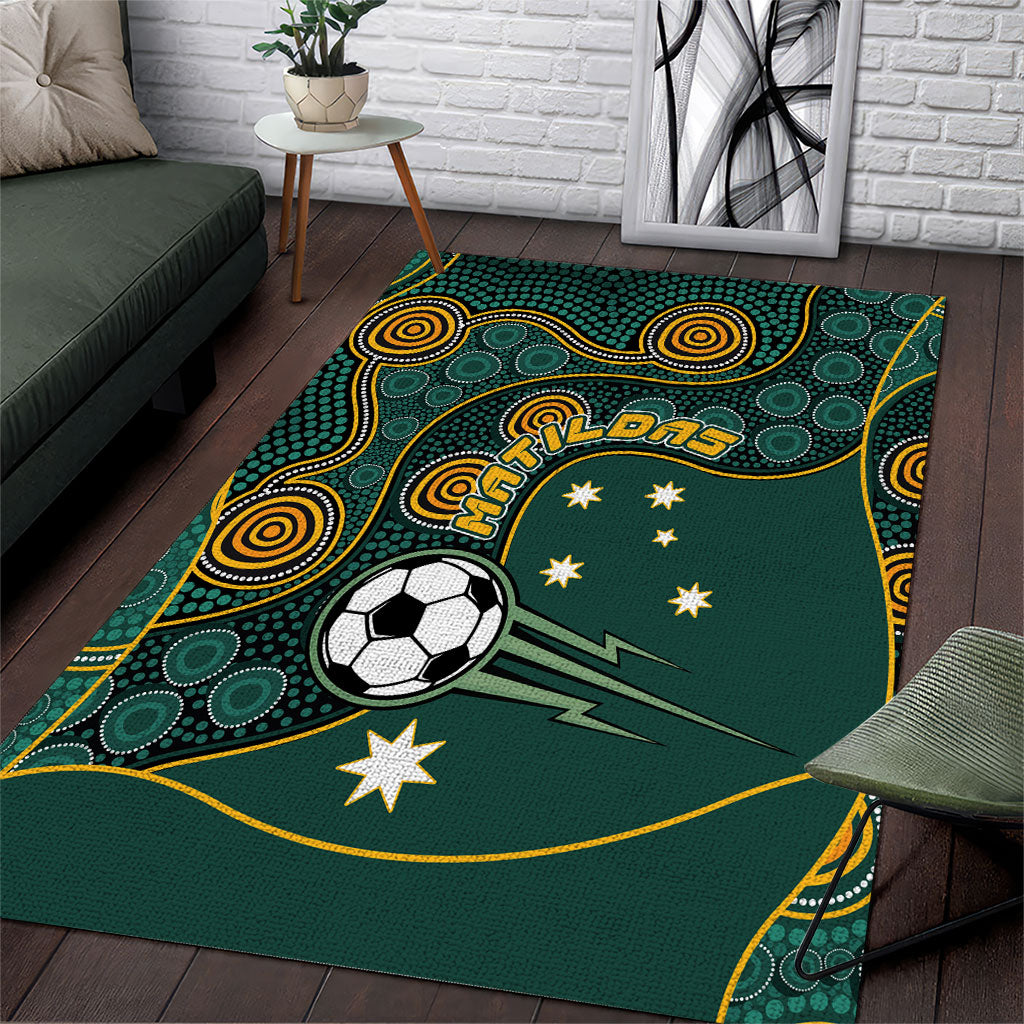 Matildas Game On Area Rug Indigenous Dot Art Soccer Ball With Southern Cross Stars