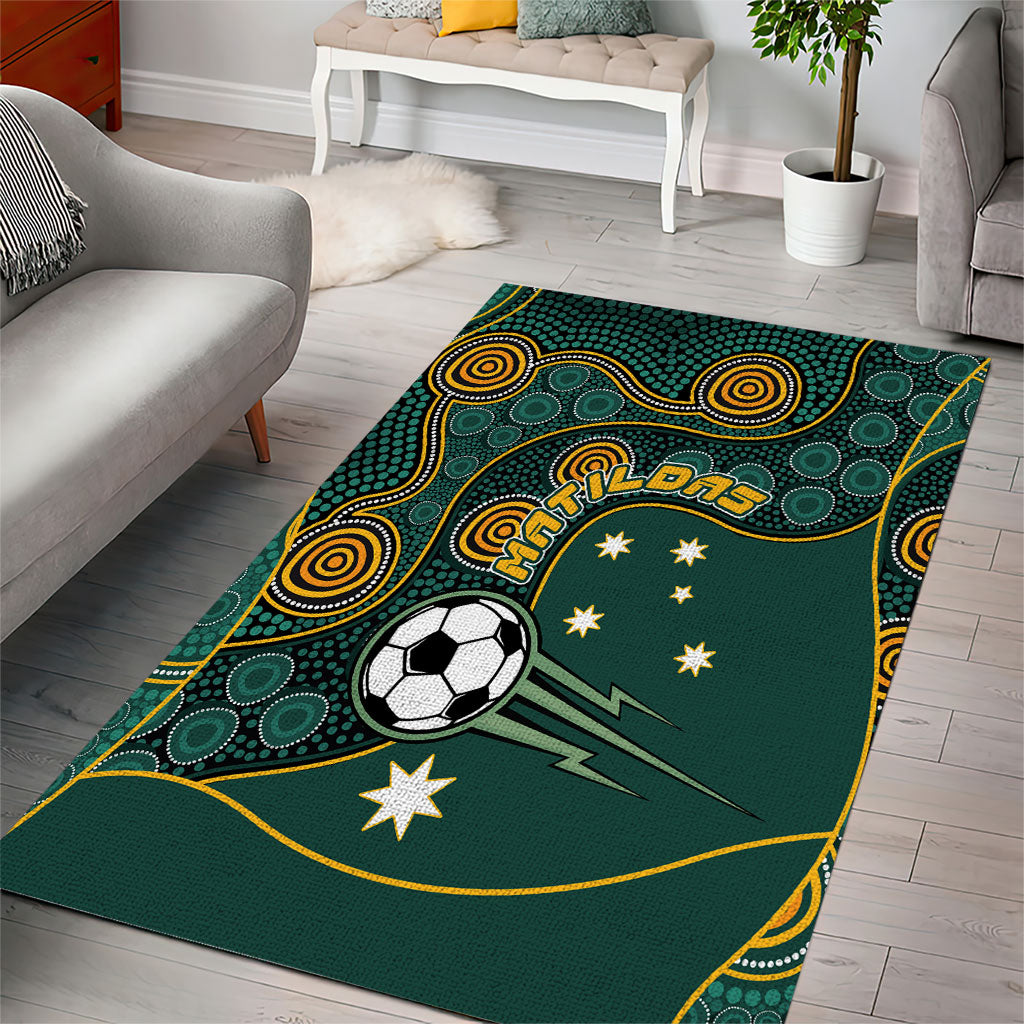 Matildas Game On Area Rug Indigenous Dot Art Soccer Ball With Southern Cross Stars