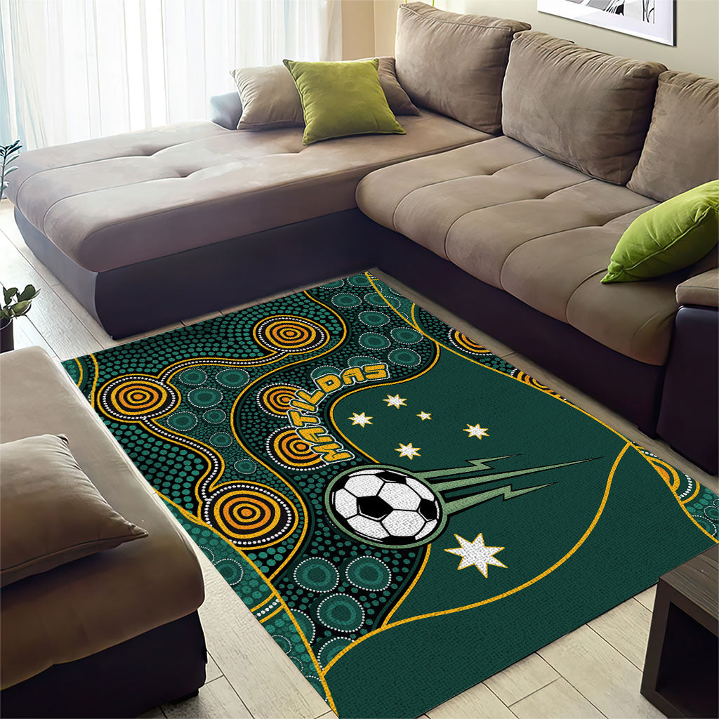 Matildas Game On Area Rug Indigenous Dot Art Soccer Ball With Southern Cross Stars