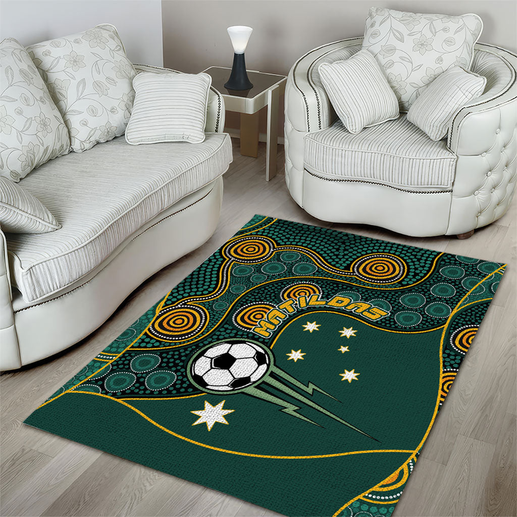Matildas Game On Area Rug Indigenous Dot Art Soccer Ball With Southern Cross Stars