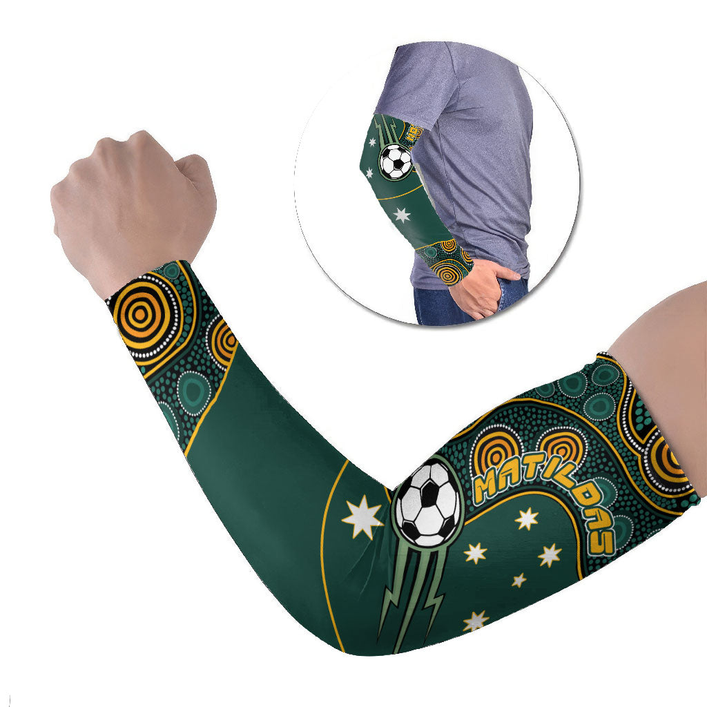 Matildas Game On Arm Sleeves Indigenous Dot Art Soccer Ball With Southern Cross Stars