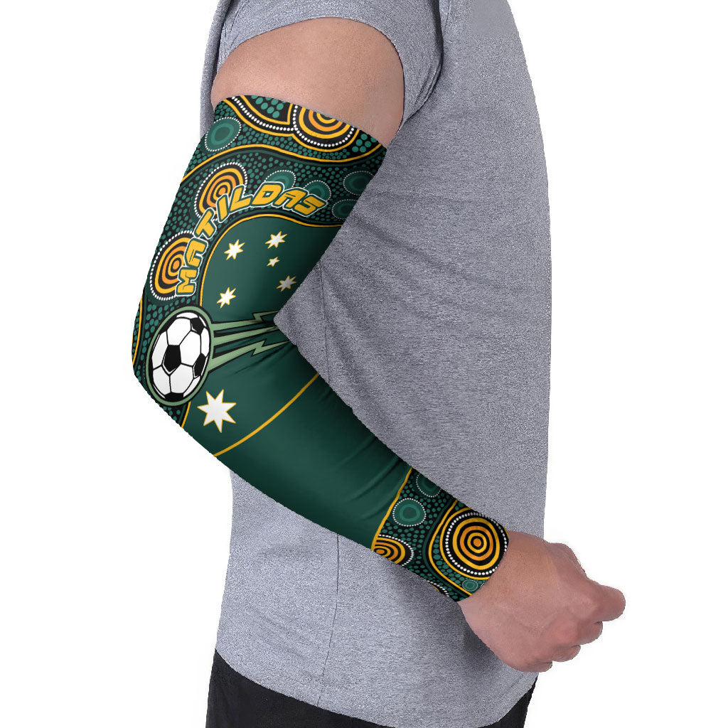 Matildas Game On Arm Sleeves Indigenous Dot Art Soccer Ball With Southern Cross Stars