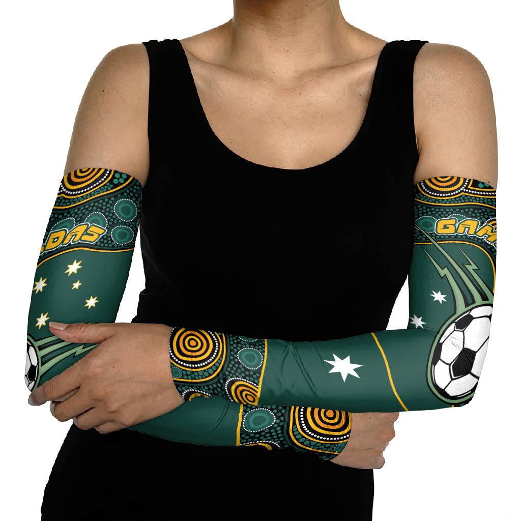Matildas Game On Arm Sleeves Indigenous Dot Art Soccer Ball With Southern Cross Stars