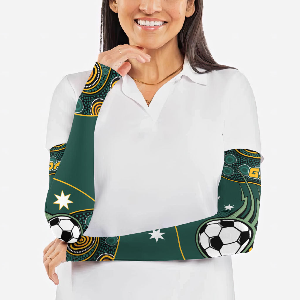 Matildas Game On Arm Sleeves Indigenous Dot Art Soccer Ball With Southern Cross Stars