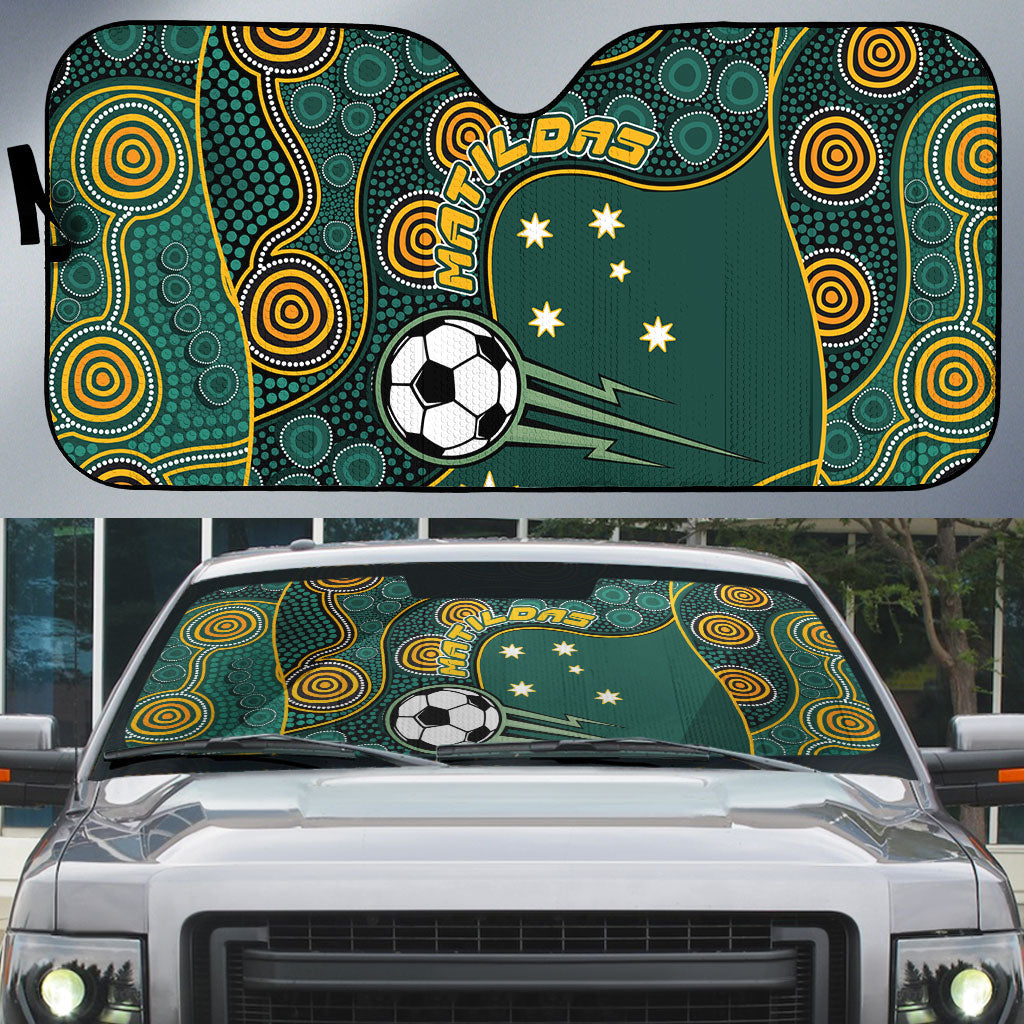 Matildas Game On Auto Sun Shade Indigenous Dot Art Soccer Ball With Southern Cross Stars