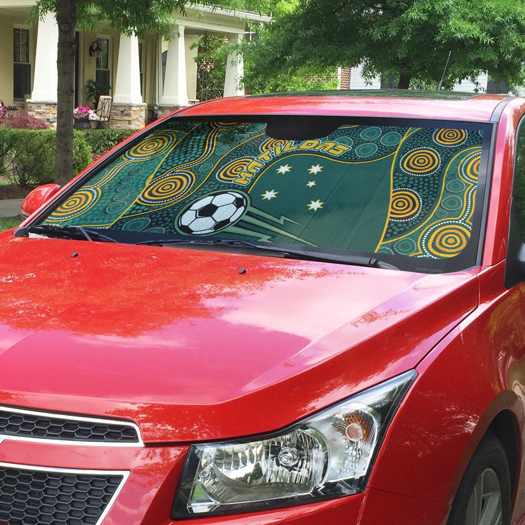 Matildas Game On Auto Sun Shade Indigenous Dot Art Soccer Ball With Southern Cross Stars