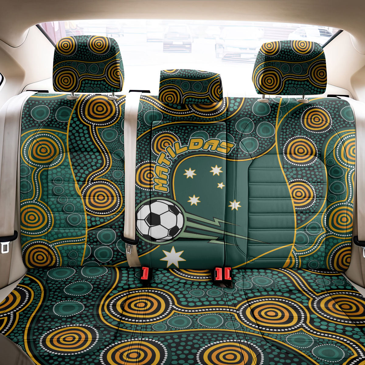 Matildas Game On Back Car Seat Cover Indigenous Dot Art Soccer Ball With Southern Cross Stars