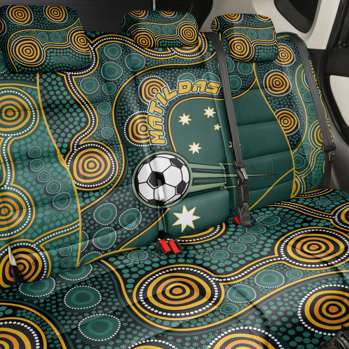 Matildas Game On Back Car Seat Cover Indigenous Dot Art Soccer Ball With Southern Cross Stars