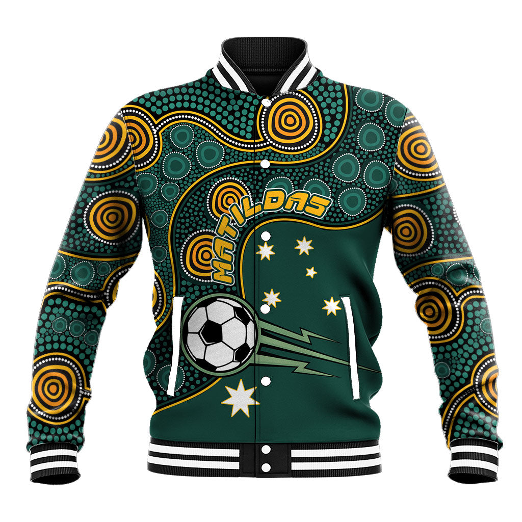 Matildas Game On Baseball Jacket Indigenous Dot Art Soccer Ball With Southern Cross Stars