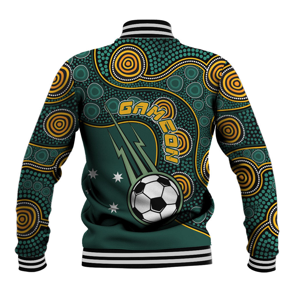 Matildas Game On Baseball Jacket Indigenous Dot Art Soccer Ball With Southern Cross Stars