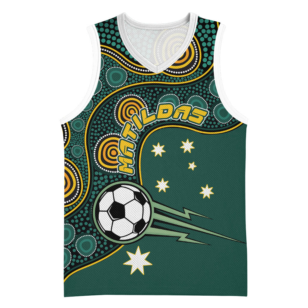 Matildas Game On Basketball Jersey Indigenous Dot Art Soccer Ball With Southern Cross Stars