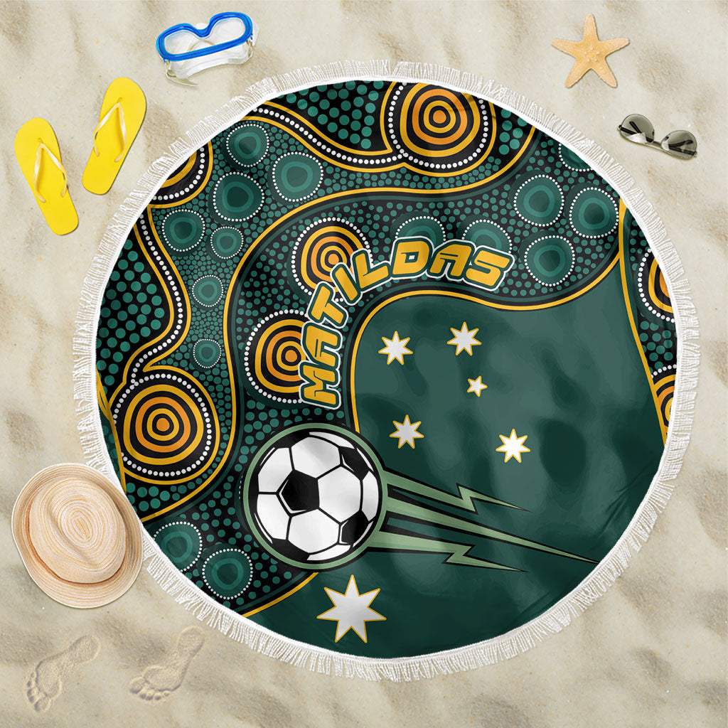 Matildas Game On Beach Blanket Indigenous Dot Art Soccer Ball With Southern Cross Stars