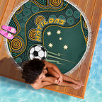Matildas Game On Beach Blanket Indigenous Dot Art Soccer Ball With Southern Cross Stars