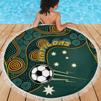 Matildas Game On Beach Blanket Indigenous Dot Art Soccer Ball With Southern Cross Stars