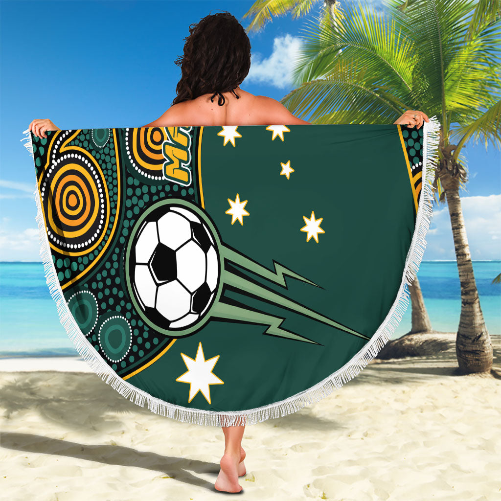 Matildas Game On Beach Blanket Indigenous Dot Art Soccer Ball With Southern Cross Stars