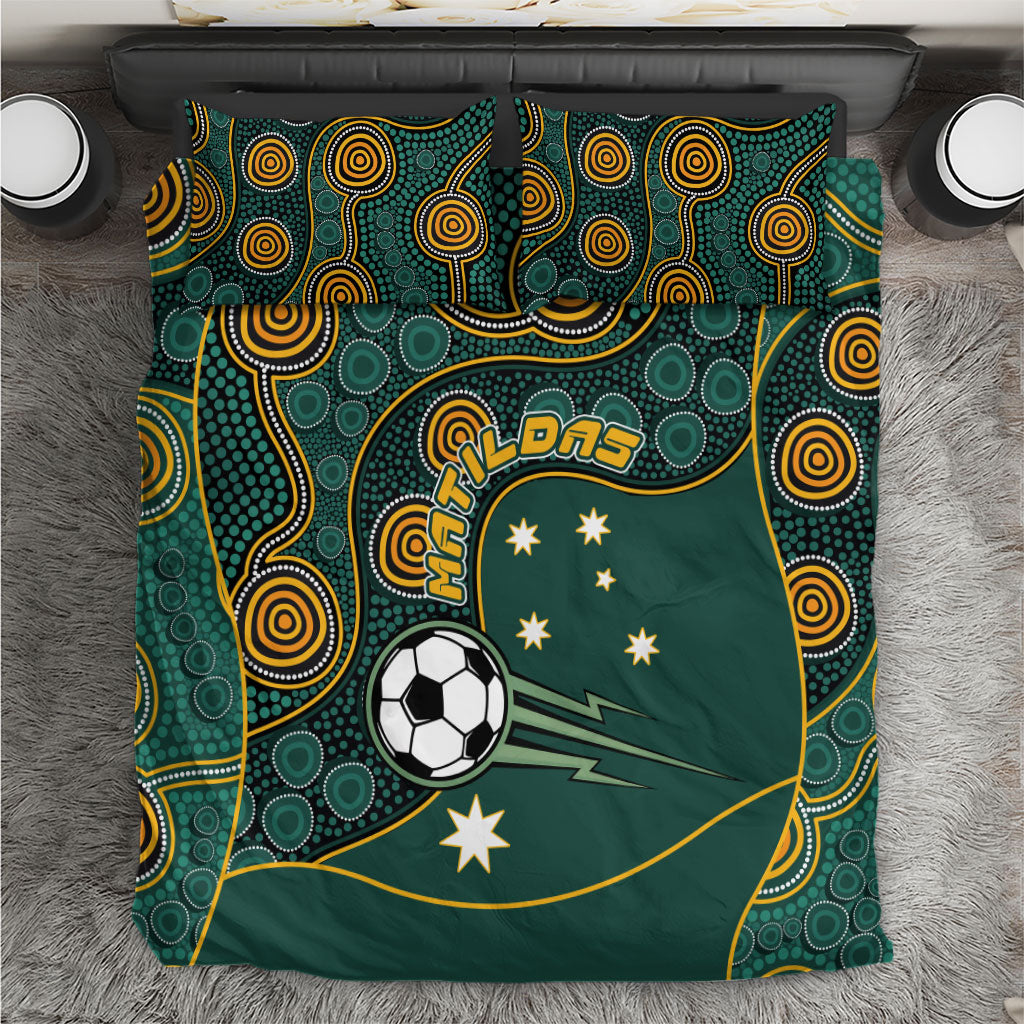 Matildas Game On Bedding Set Indigenous Dot Art Soccer Ball With Southern Cross Stars