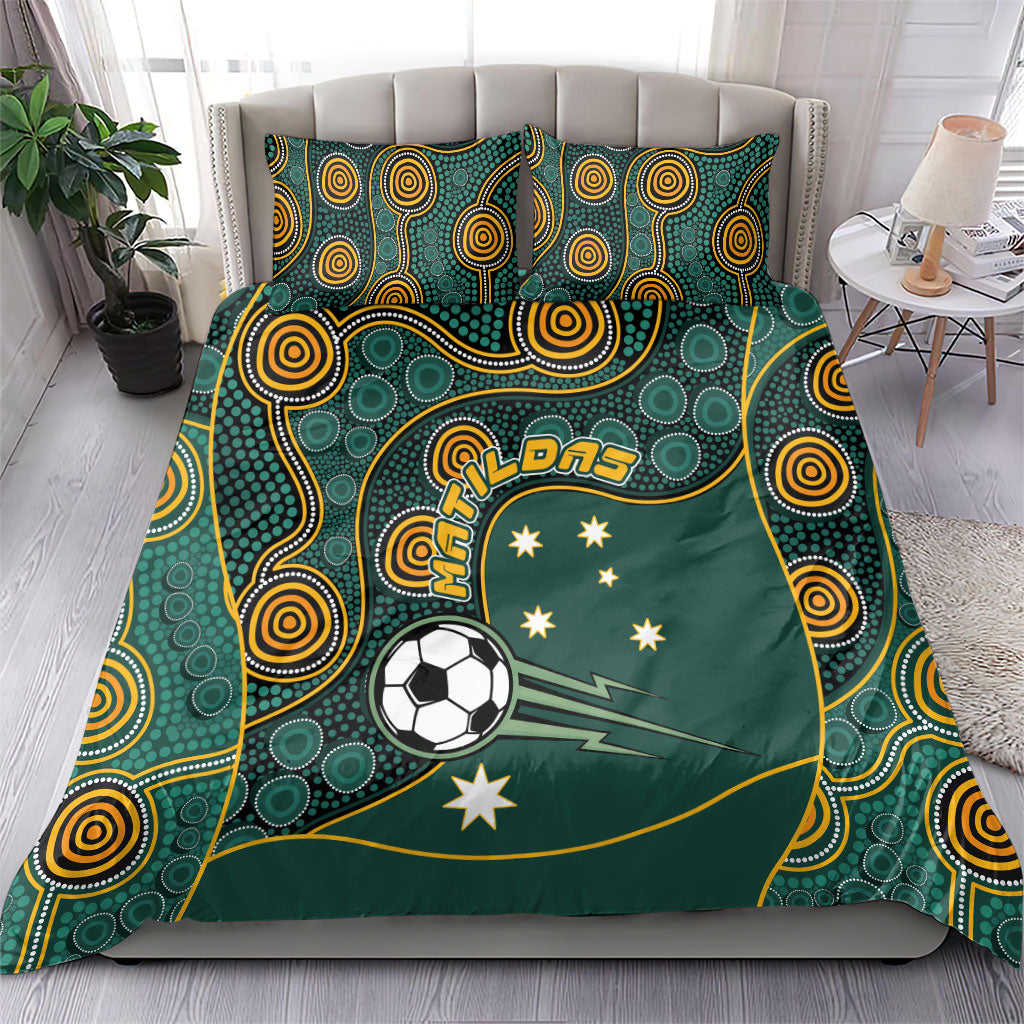 Matildas Game On Bedding Set Indigenous Dot Art Soccer Ball With Southern Cross Stars