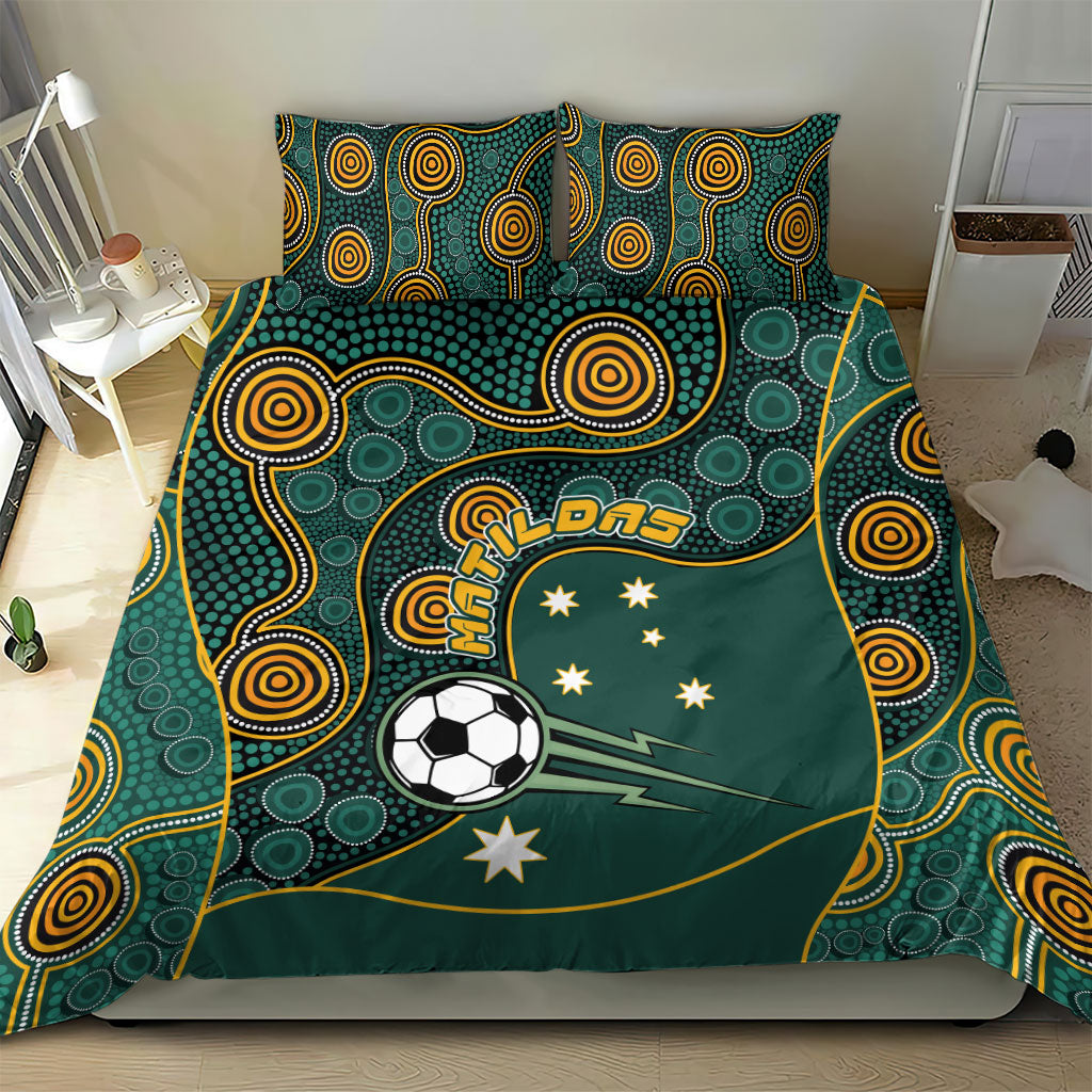 Matildas Game On Bedding Set Indigenous Dot Art Soccer Ball With Southern Cross Stars